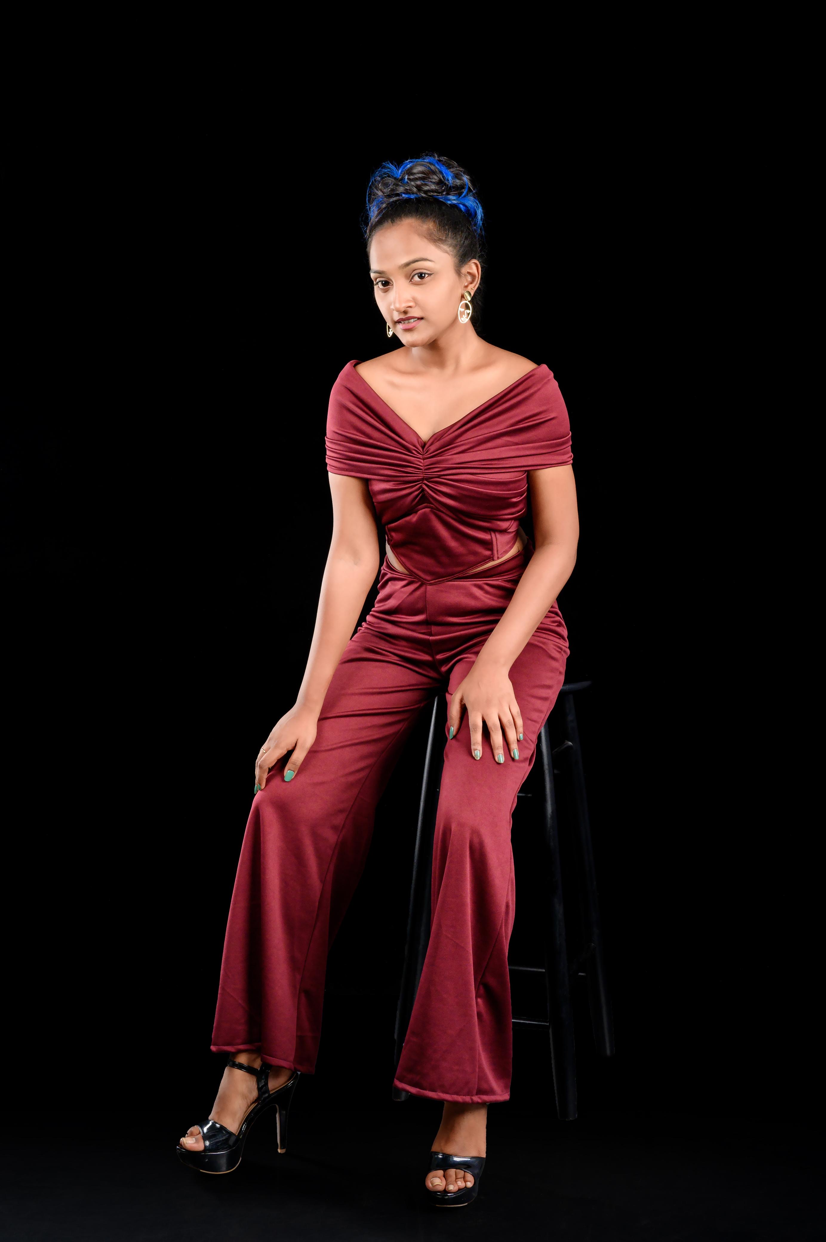 Him & Her Product Maroon Off shoulder Corset Top & Flared Trouser