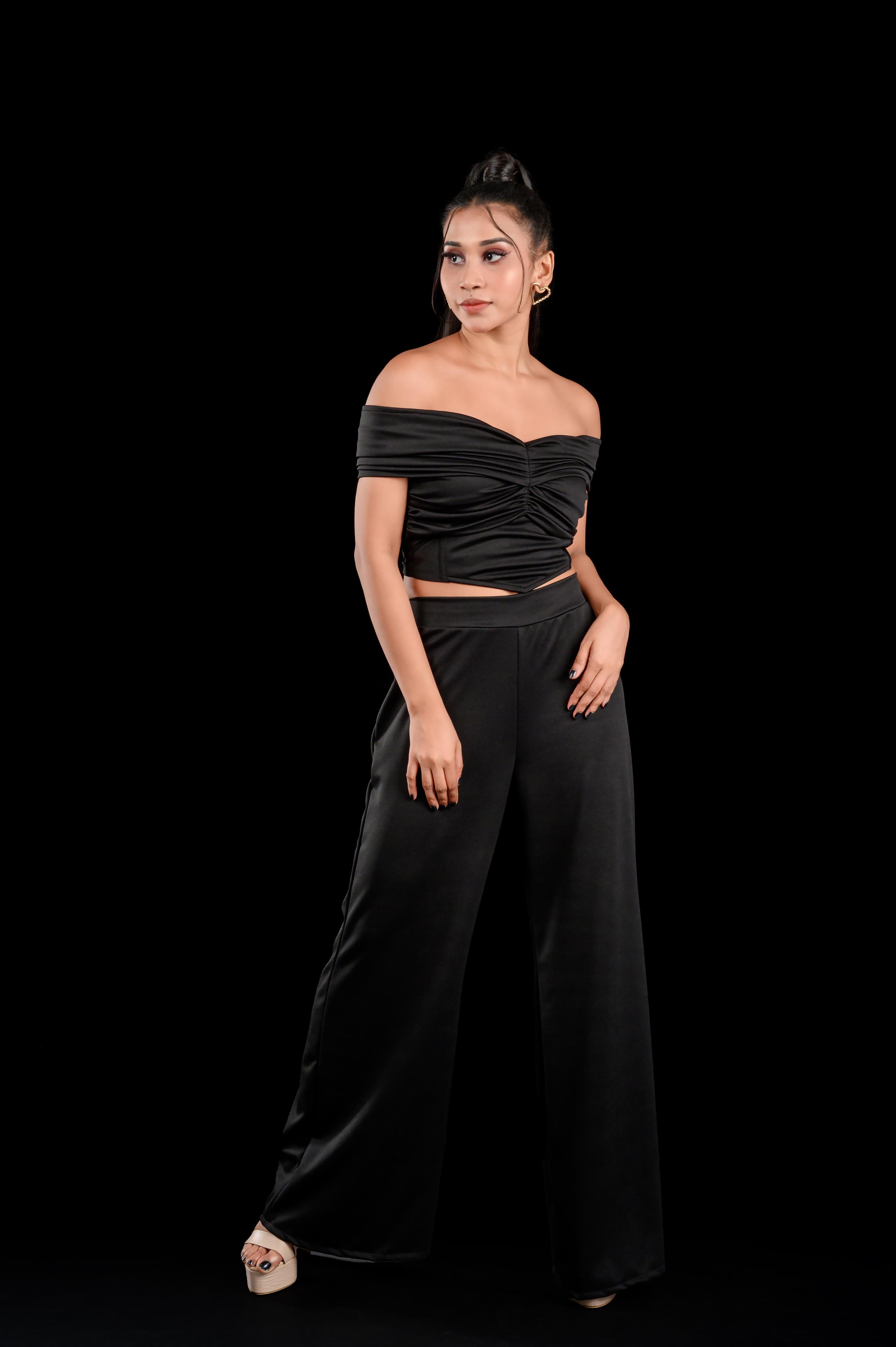 Him & Her Product Black Off shoulder Corset top & Trouser