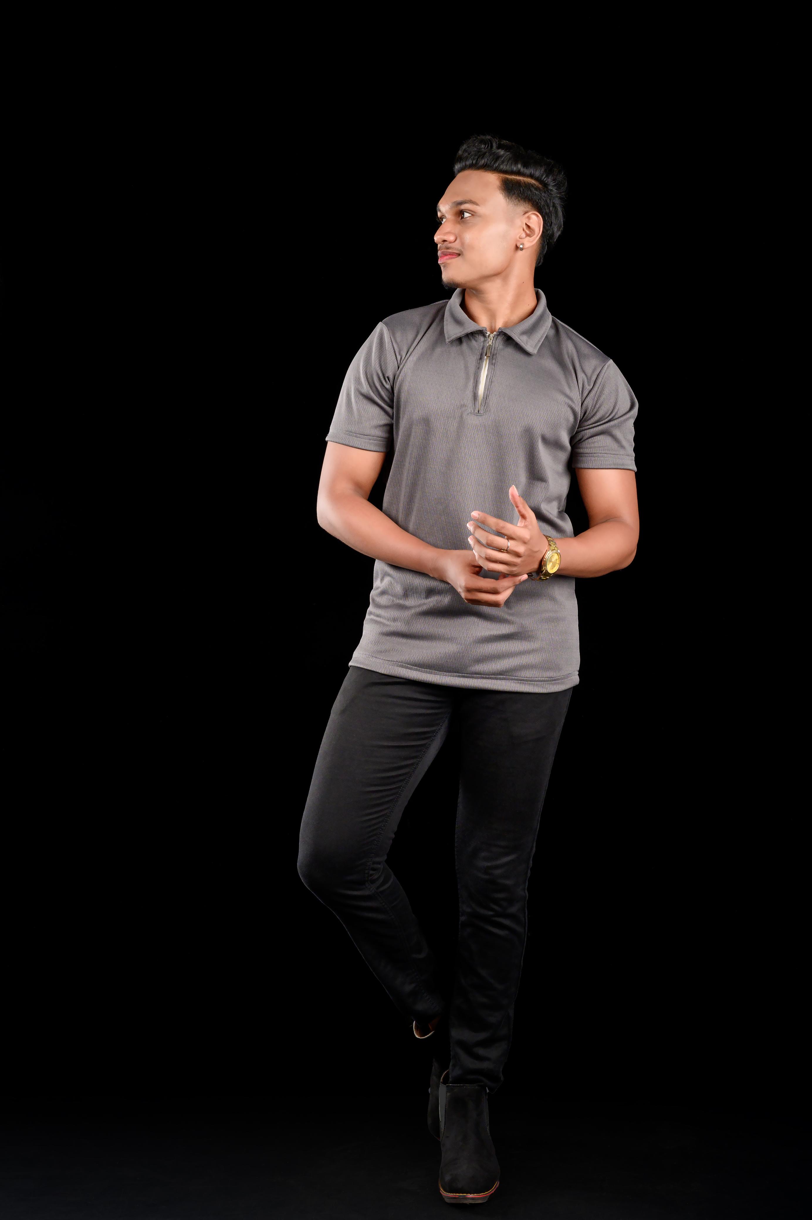 Him & Her Product Zinc Textured Zip Polo